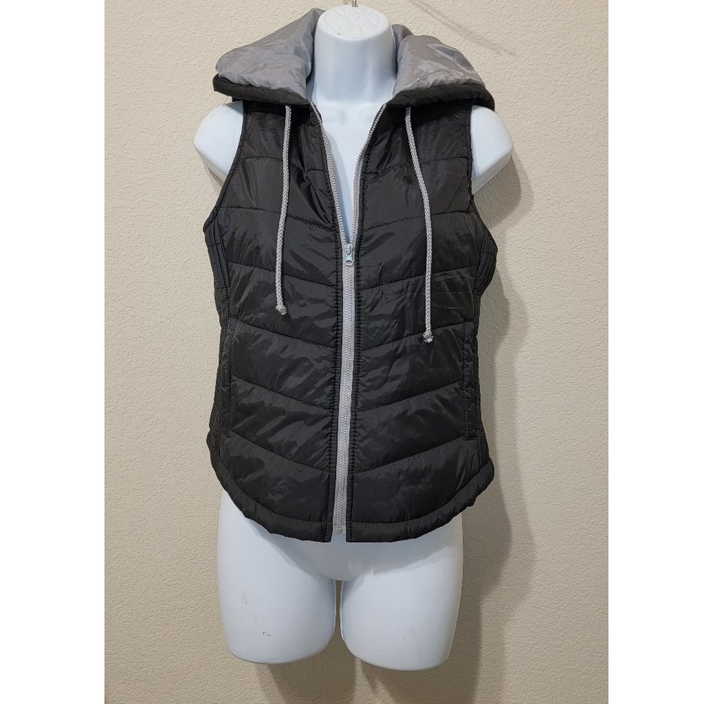 City Streets: Sleeveless Black Puffer Vest with Hood